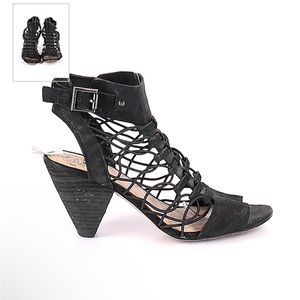 Vince Camuto Evel black caged gladiator heeled open-toe sandals Size 10
